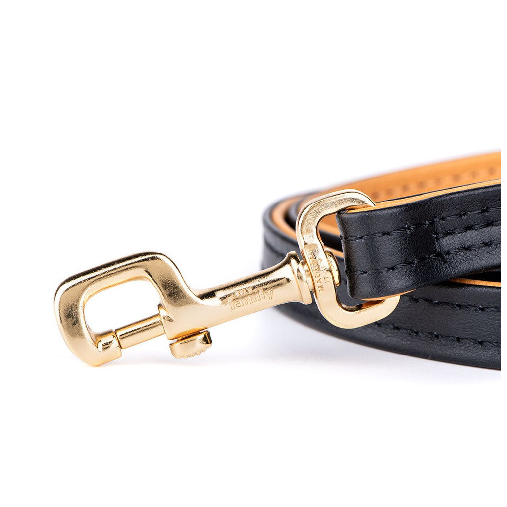MY FAMILY | Laisse en cuir collection Hermitage, noir et ocre