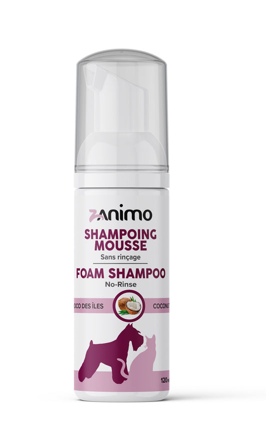 ZANIMO | Shampoing mousse sans rinçage pour chiens et chats, Coco des îles 120ml