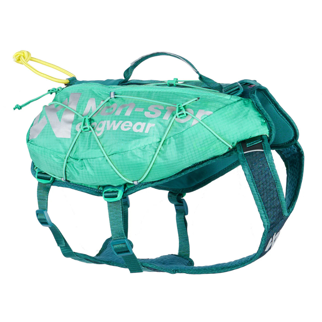 NON-STOP | Sac à dos turquoise pour chien Trail Light. Nature Animale, votre référence en alimentation et sports canin à Mascouche.