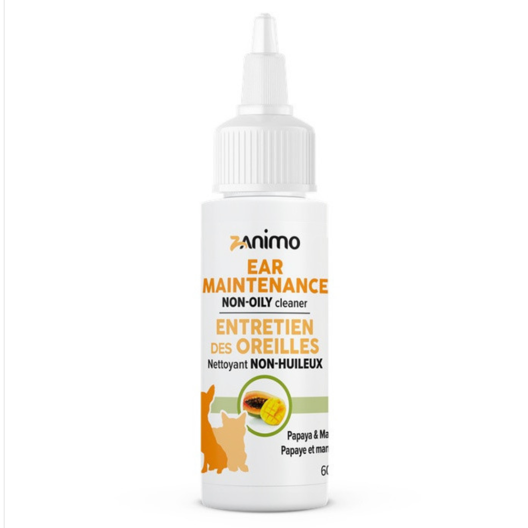 ZANIMO | Entretien des oreilles non-huileux pour chiens et chats 60ml. Nature Animale, votre référence en alimentation et sports canin à Mascouche.
