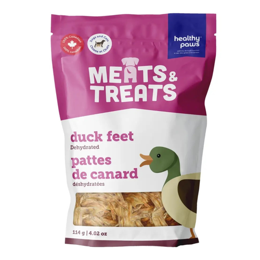 HEALTHY PAWS | Pattes de canard déshydratées 114g. Nature Animale, votre référence en alimentation et sports canin à Mascouche.