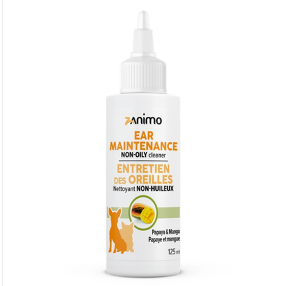 ZANIMO | Entretien des oreilles non-huileux pour chiens et chats 125ml. Nature Animale, votre référence en alimentation et sports canin à Mascouche.