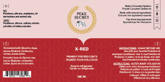 PEKE SECRET | Pigment pour poils roux X-RED. Nature Animale, votre référence en alimentation animale et sport canin à Mascouche.