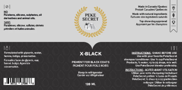 PEKE SECRET | Pigment pour poils noir X-BLACK. Nature Animale, votre référence en alimentation animale et sport canin à Mascouche.