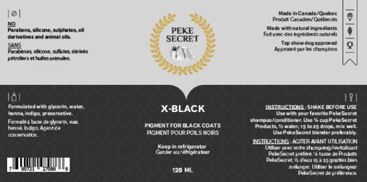 PEKE SECRET | Pigment pour poils noir X-BLACK. Nature Animale, votre référence en alimentation animale et sport canin à Mascouche.